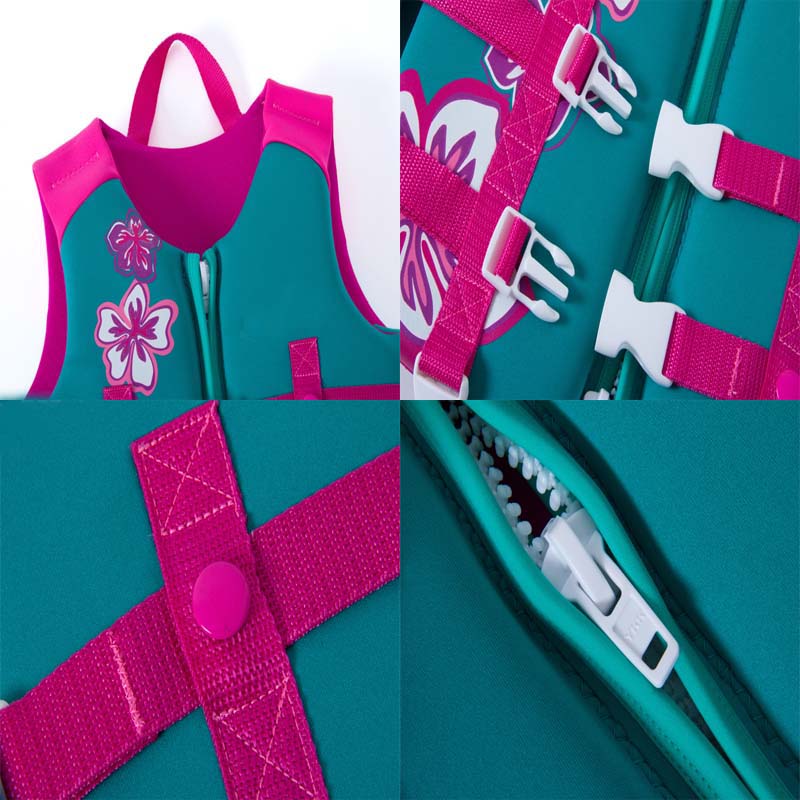 Kids Swim Vest Life Jacket Flotation Aid with Adjustable Safety Strap Age 1-12 Years-Printed Pink