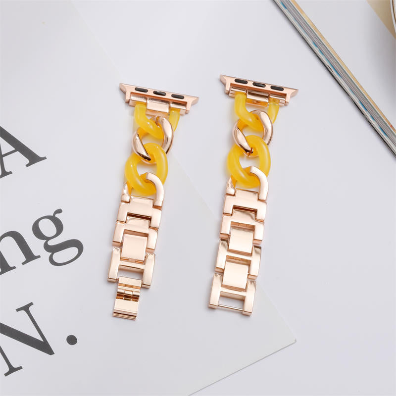 Fashion Resin Watch Band Bracelet Stitching Strap for Apple Watch Series SE/6/5/4/3/2/1-RoseGold+Yellow