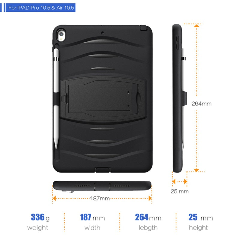 Shock Wave Kickstand Case Anti-Fall Protection With Pencil Holder For 10.5inch iPad Air3/iPad Pro10.5-Black