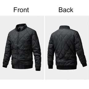 Mens Bomber Jacket Diamond Quilted Jackets Winter Warm Padded Coats-Black