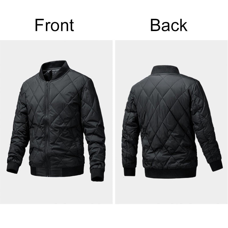 Mens Bomber Jacket Diamond Quilted Jackets Winter Warm Padded Coats-Black