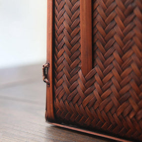 Retro Womens Bamboo Handbag Handmade Large Tote Bag Wicker Storage Basket Bag-Three Bars