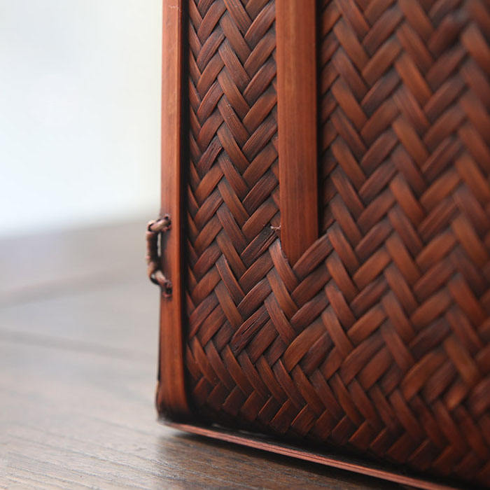 Retro Womens Bamboo Handbag Handmade Large Tote Bag Wicker Storage Basket Bag-Three Bars