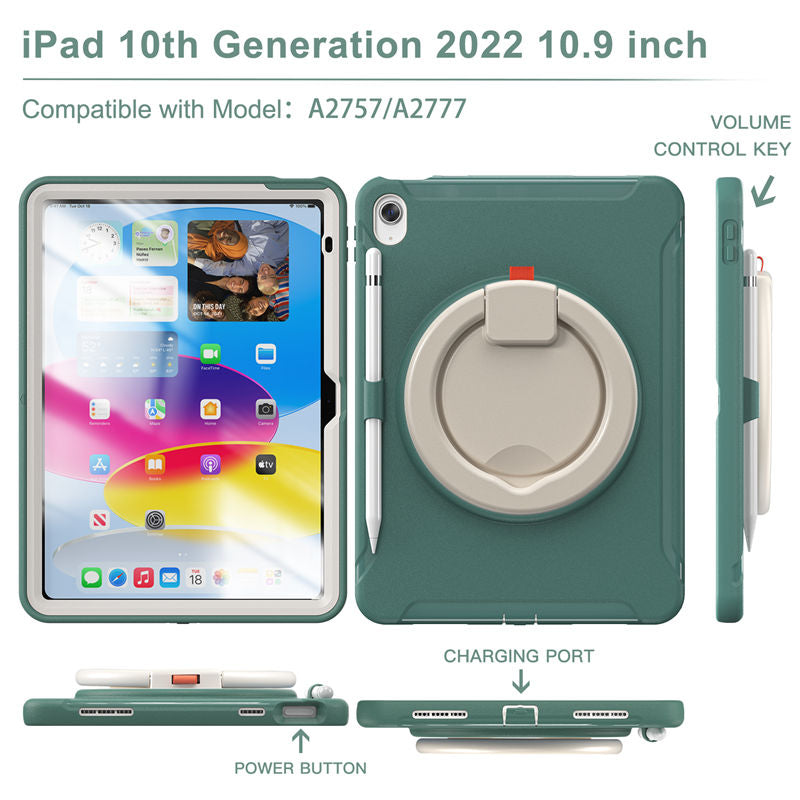 Tablet Case For iPad 10th Full Body Protection with 360¡ã Stand Portable-JadeGreen