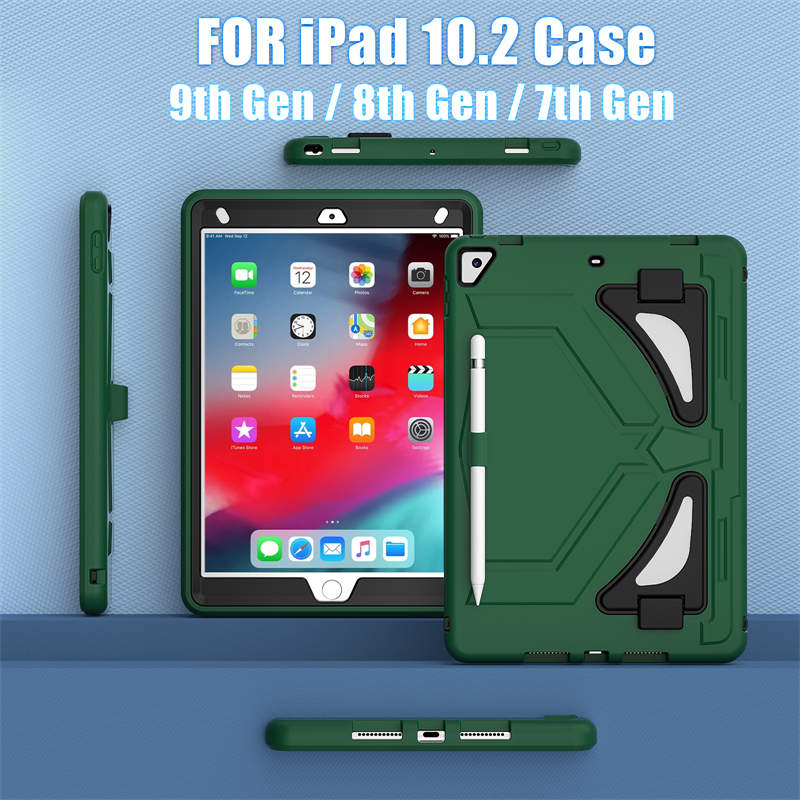 Tablet Case Kids Friendly with Pencil Holder for iPad 11 2020/2021/2022-GreenBlack