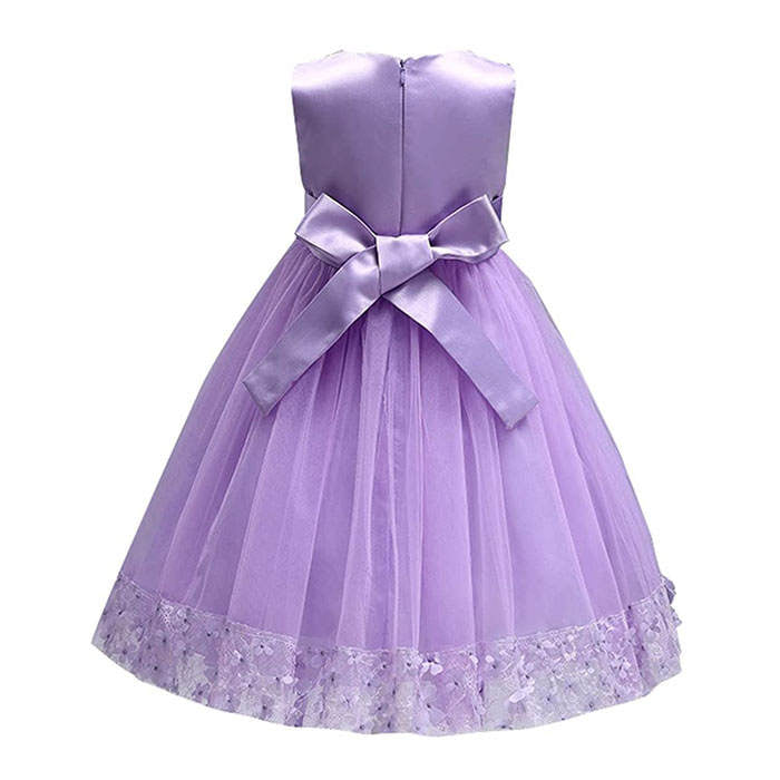 Girls Tulle Lace Flower Princess Wedding Dress For Toddler And Baby Girl-Light Purple