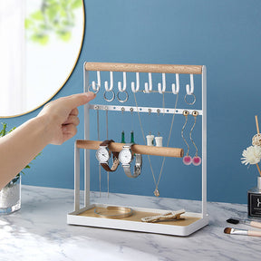 Jewelry Stand Holder 4-Tier Necklace Hanging Wooden Ring Organizer Earring Tray White