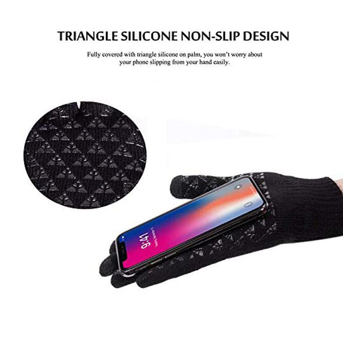 WIWU Winter Woman Gloves Upgraded Touch Screen Anti-Slip Silicone Gel Elastic Cuff Thermal-Black+Black White-DZ32