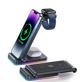 3 in 1 Wireless Charging Station Foldable Double Coil for iPhone 14 AirPods Apple Watch 7 SE 6