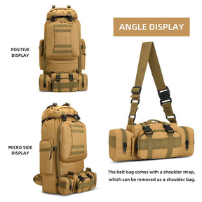 80L Waterproof 2-in-1 Detachable Backpack for Camping-Khaki