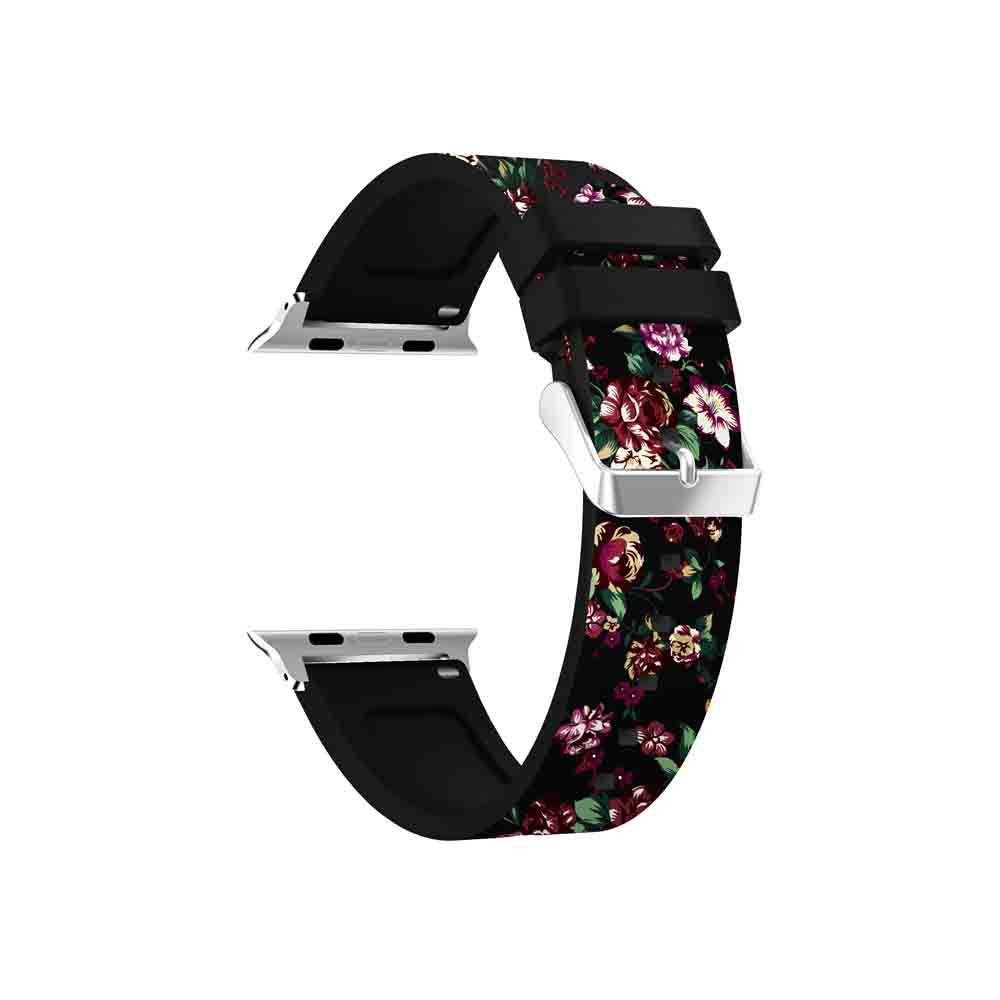 Flower Printing Silicone Watch Band For Apple Watch SE/6/5/4/3/2/1(Black Red)