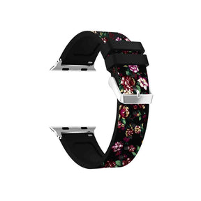 Flower Printing Silicone Watch Band For Apple Watch SE/6/5/4/3/2/1(Black Red)