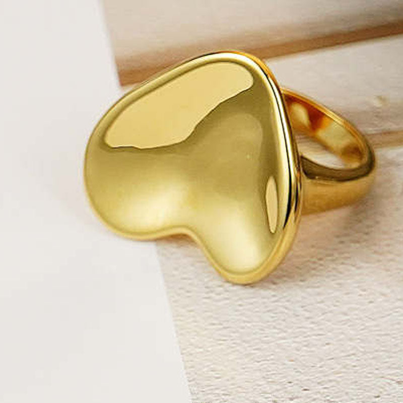 Fashion All-match Glossy Heart Ring-Gold