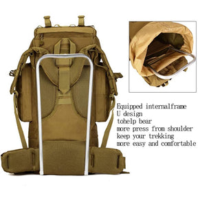 65L Extra Large Camping Waterproof Backpack For Men-Tan