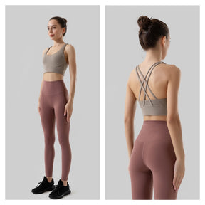 Comfort Sports Bra Push up Medium Support Yoga Tops Padded-Khaki