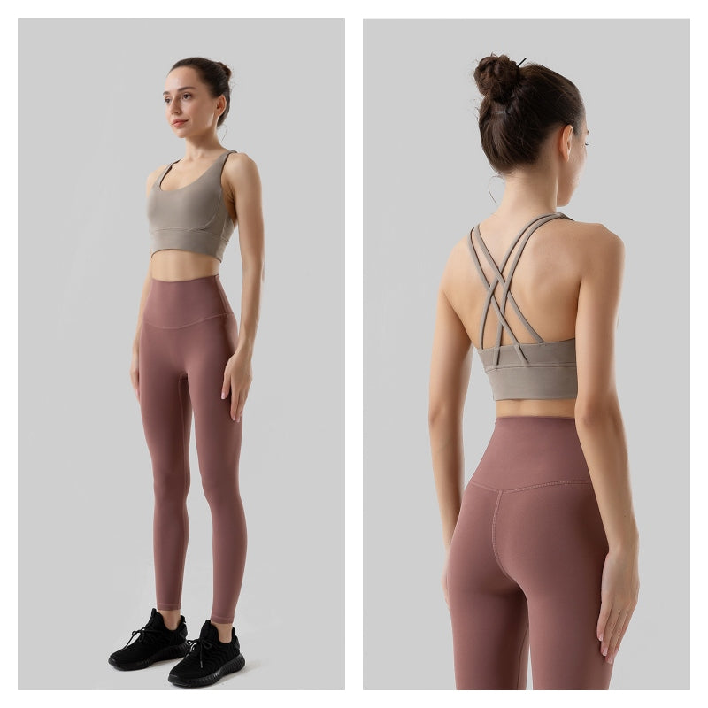 Comfort Sports Bra Push up Medium Support Yoga Tops Padded-Khaki