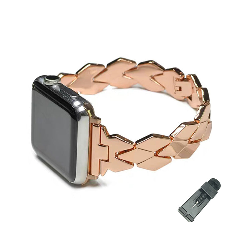 LX Stainless Steel Watch Band Quick Release Wristbands for Apple IWatch Series SE/1/2/3/4/5/6 For Women-Rose Gold
