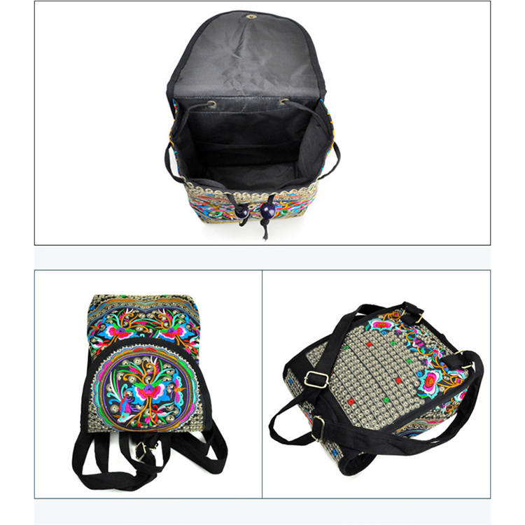 Vintage Embroidered Women Backpack Ethnic Travel Handbag-A