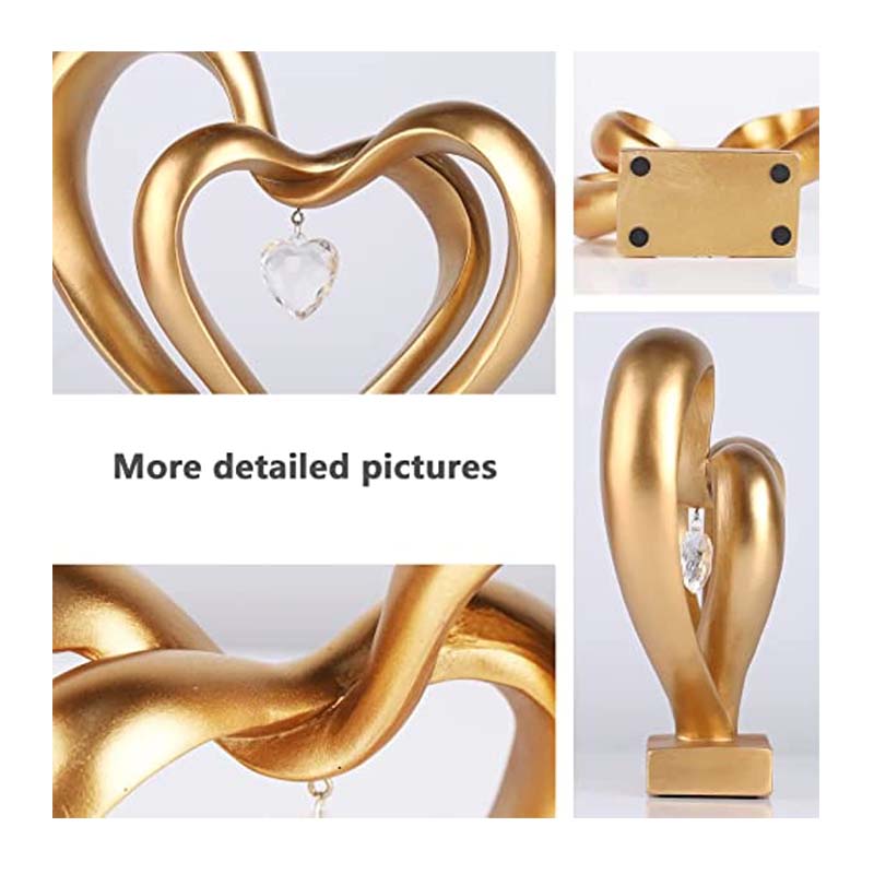 Double Heart Sculpture Home Decor Valentines Day Gift-Gold