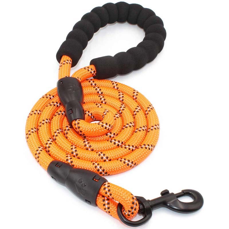 Strong Dog Leash with Comfortable Padded Handle and Highly Reflective Threads-Orange