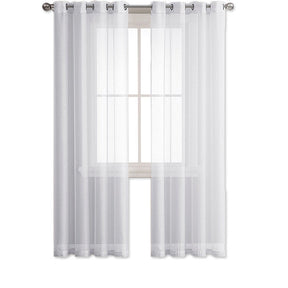 2 Panels Sheer Voile Rod Pocket Elegance Curtains for Living Room Bedroom-White