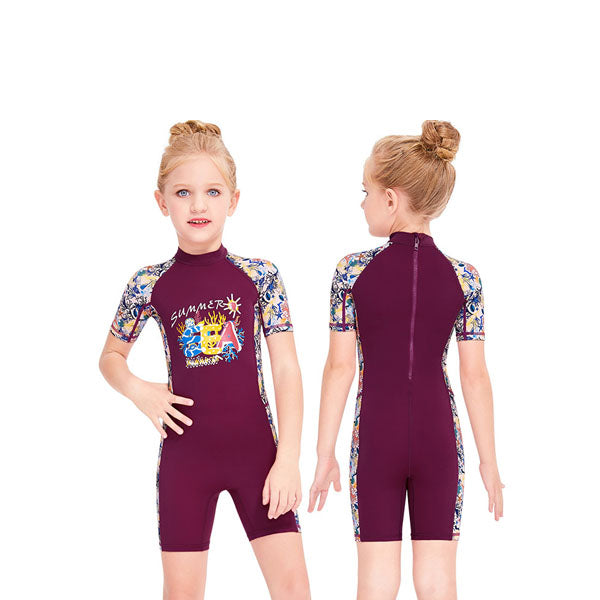 Adore Girls Summer Sunscreen One-piece Short-sleeved Quick-drying Swimsuit-M150313K-Purple