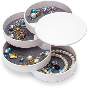 Home & LivingJewelry Storage Box 4-Layer Rotatable Jewelry Accessory Organizer Tray with Lid for Rings Bracelets -White