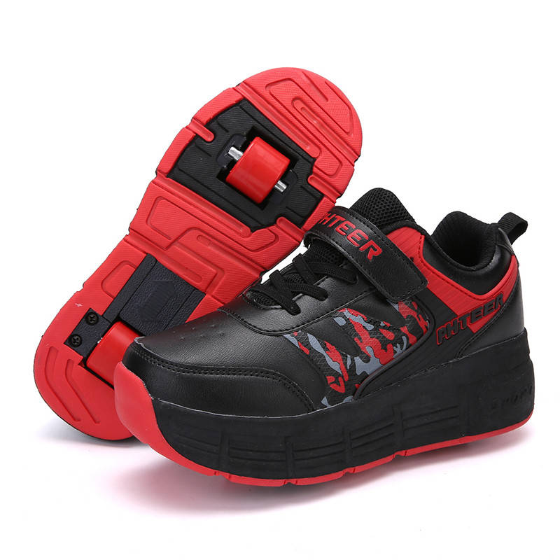 Childrens Roller Skate Shoes Sneaker with Double Wheel-918 Black Red