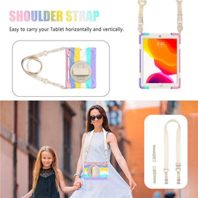 iPad Case With Pencil Stand+Rotating Stand+Shoulder Strap For iPad10.2 Inch 2020/2019-Pink