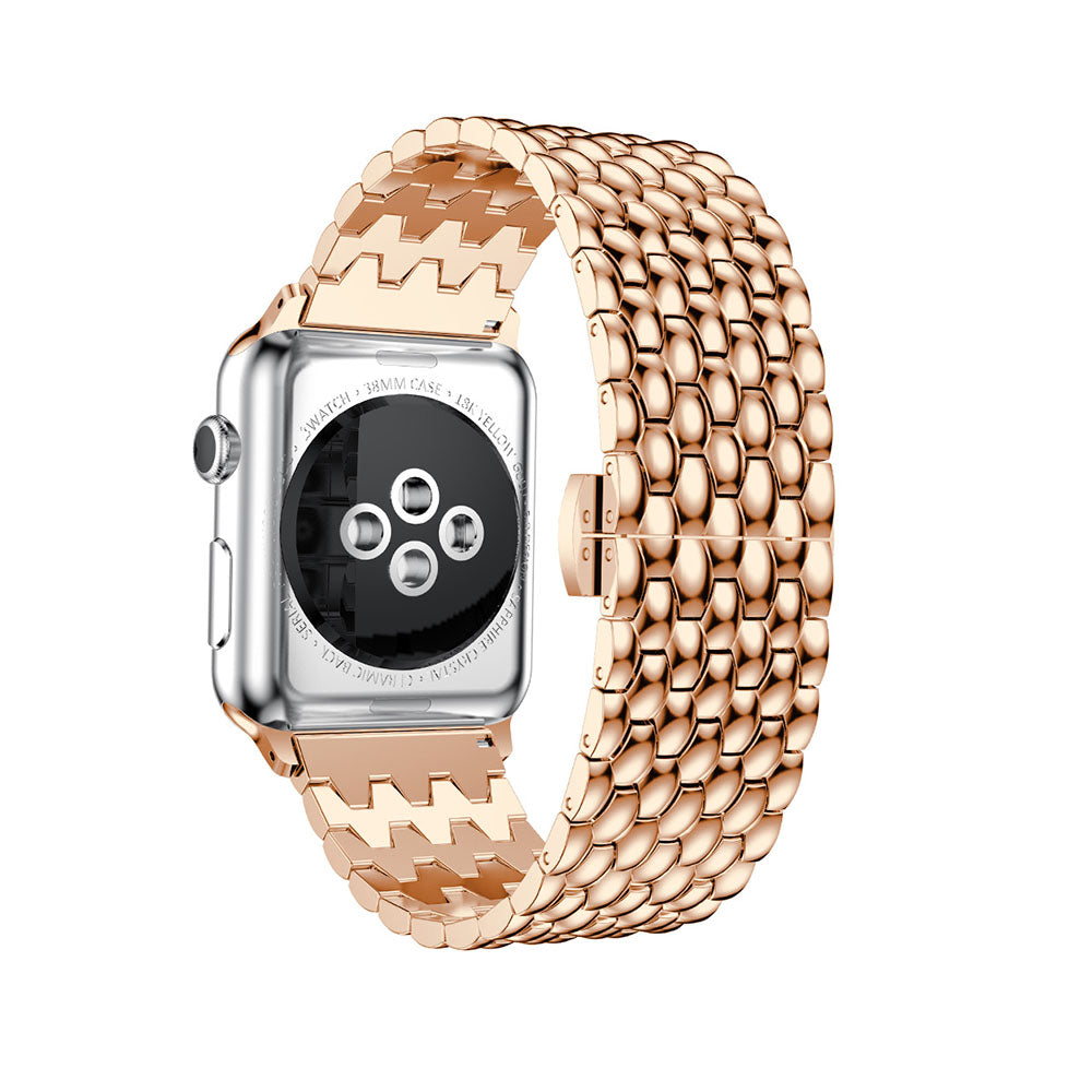 Dragon Leather Metal Watch Band For Apple Watch SE/6/5/4/3/2/1(Rose Gold)