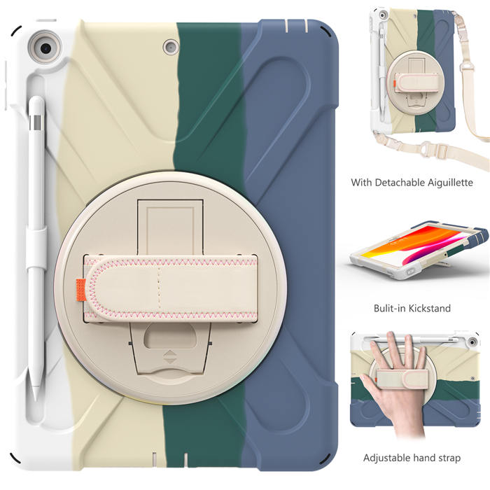 iPad Case With Pencil Stand+Rotating Stand+Shoulder Strap For iPad10.2 Inch 2020/2019-Green