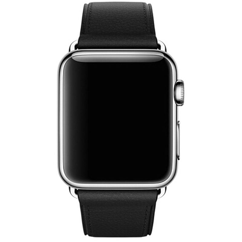 Litchi Pattern Leather Replacement Watch Band For iWatch Series SE/6/5/4/3/2/1-Black