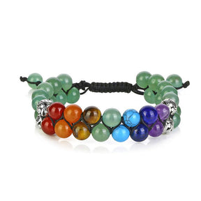 Bead Bracelet 7 Chakras Healing Crystals Bracelet Stone Beads Double Layer Bracelets-Green