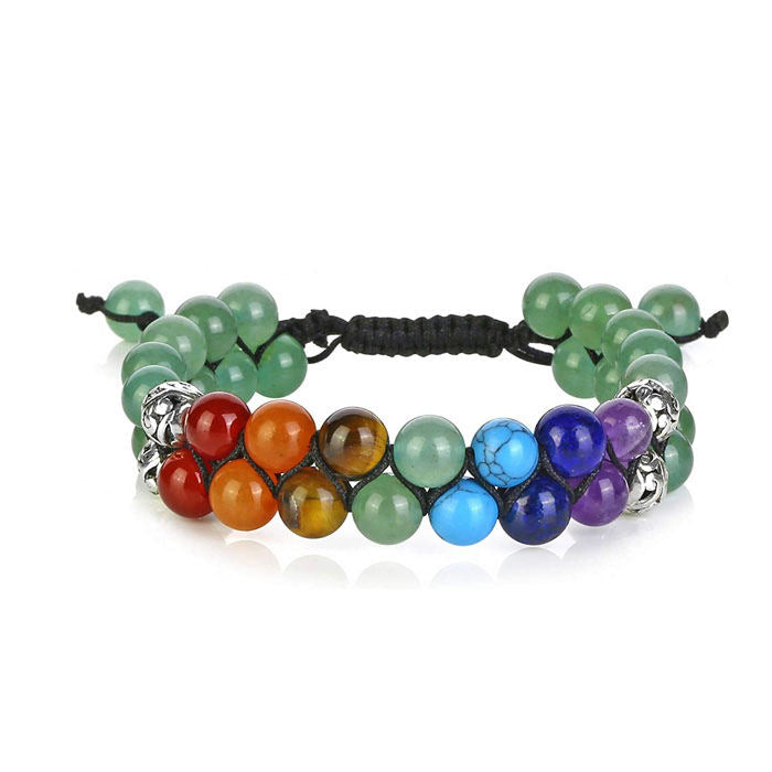 Bead Bracelet 7 Chakras Healing Crystals Bracelet Stone Beads Double Layer Bracelets-Green