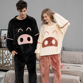 Cartoon Crewneck Pullover Pajamas Set-Beige