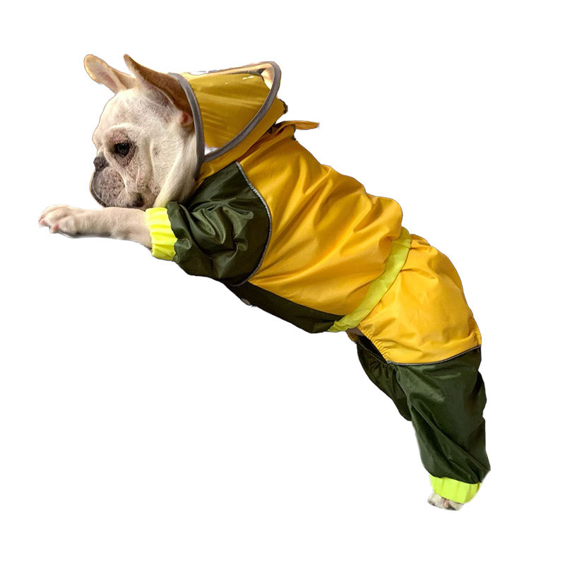 Dog Raincoat Hooded Stitching Color Slicker for Small Medium Pets