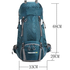 60L Waterproof Lightweight Hiking Backpack with Rain Cover for Climbing Camping-Blue Green