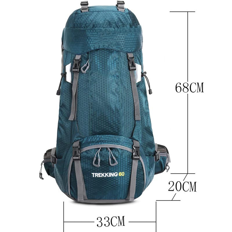 60L Waterproof Lightweight Hiking Backpack with Rain Cover for Climbing Camping-Blue Green