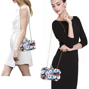 Colorful Floral Clutch Evening Bags for Women Beaded Purse Prom Handbag-Blue