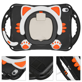 Cat Tablet Case For iPad 10th Kids Friendly with Handle Stand-BlackOrange