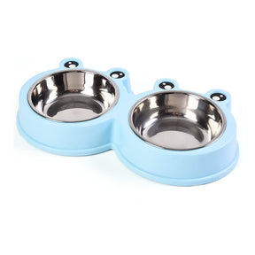 Macaron Double Dog Cat Bowls Cute Modeling No-Slip Stainless Steel Pet Bowls-Blue