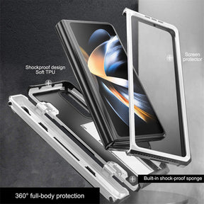 7.6inch Armorer Phone Case Full-Wrap with Kickstand Pen Slot for Galaxy Z Flip 4-White