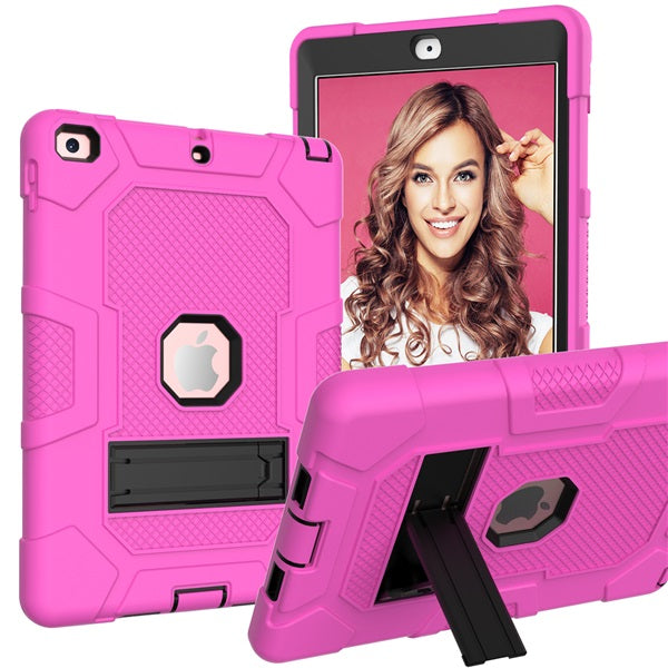 B3 Robot iPad Case Silicone Shockproof Protective Stand Cover For New iPad 9.7 2017/2018-RoseRed&Black