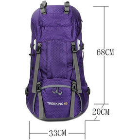 60L Waterproof Lightweight Hiking Backpack with Rain Cover for Climbing Camping-Purple