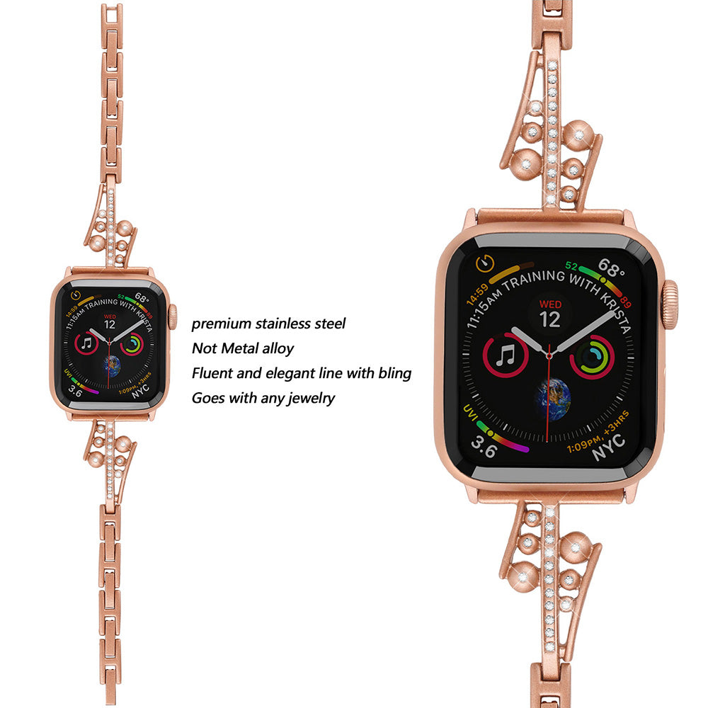 JCZ Watch Band Diamond Rhinestone Stainless Steel Wristbands for Apple IWatch Series 1/2/3/4/5/6/SE For Women-Rose Gold