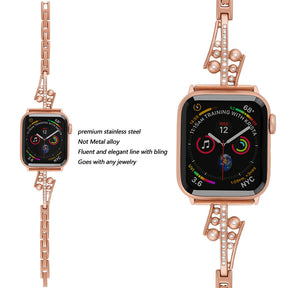 JCZ Watch Band Diamond Rhinestone Stainless Steel Wristbands for Apple IWatch Series 1/2/3/4/5/6/SE For Women-Rose Gold