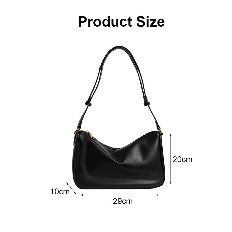 Womens Shoulder Bag Soft Leather with Adjustable Shoulder Strap-Black