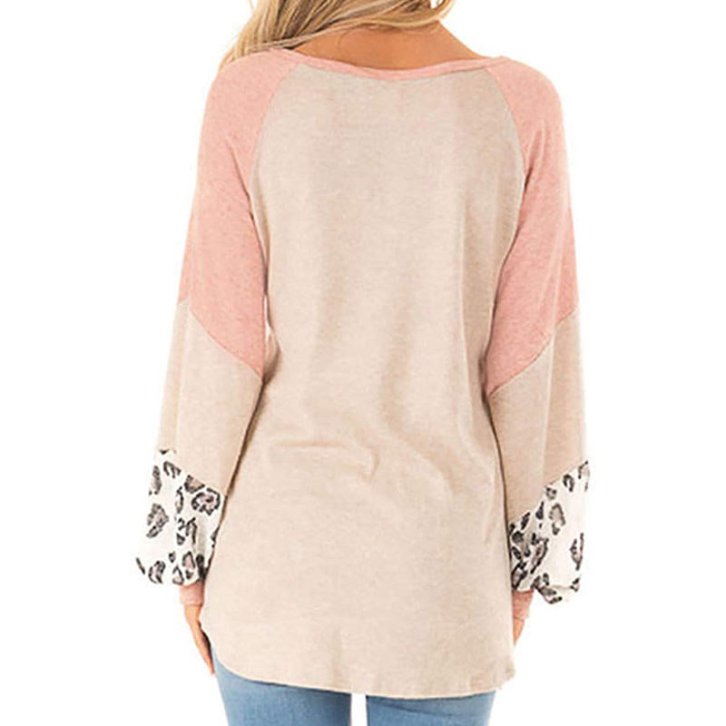 Womens Color-Blocking Pullover Raglan Long Sleeve Loose Shirt-Off White