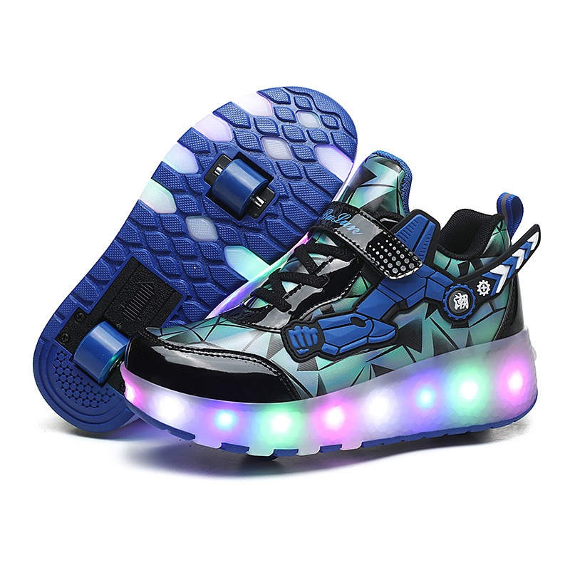 Rechargeable LED Light Shoes Roller Skates for Kids-2166 Blue