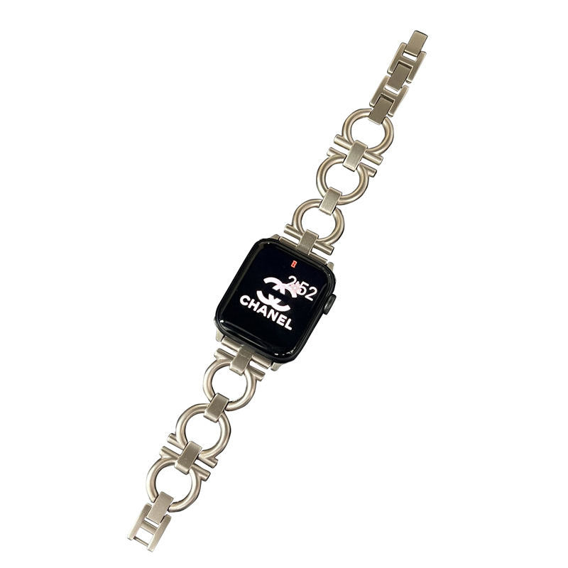 Metal Strap Donut-shaped Cutout Design Suitable for Apple Watch-Starlight